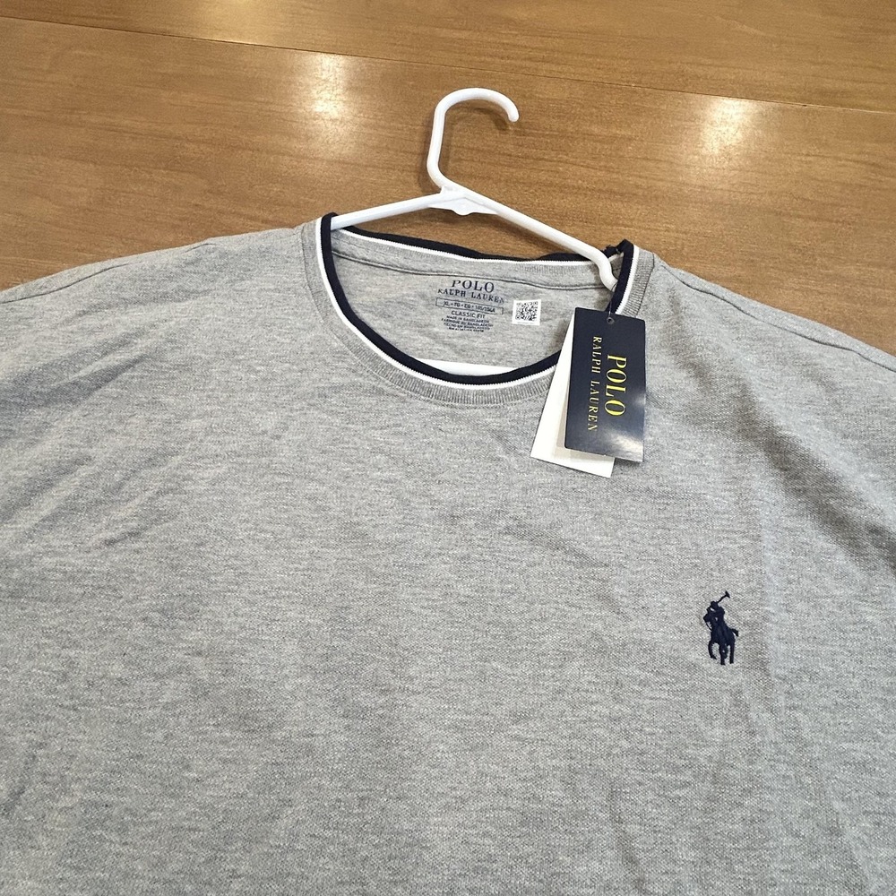Polo Ralph Lauren Shirt Mens XL Gray Classic Fit Ringer T-Shirt Logo Pony NWT